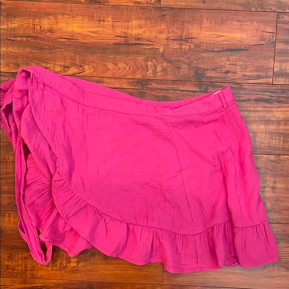 Mango Hot Pink Ruffled Wrap Mini Skirt - Picture 3 of 5